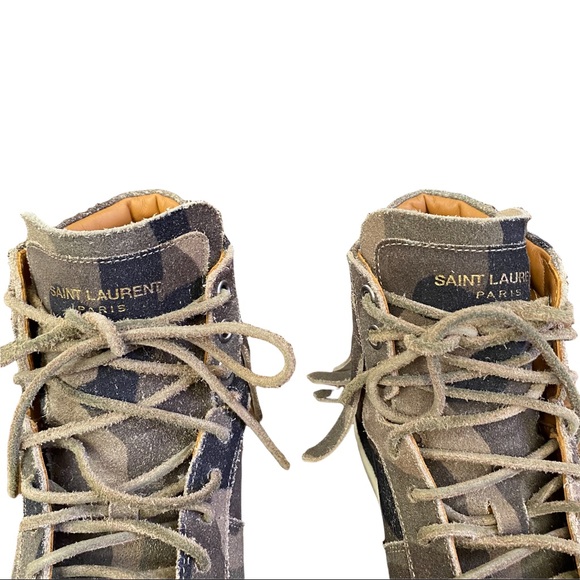Saint Laurent Camo Suede Fringe-Detail High-Top Sneaker Sz. 7 - Picture 6 of 11
